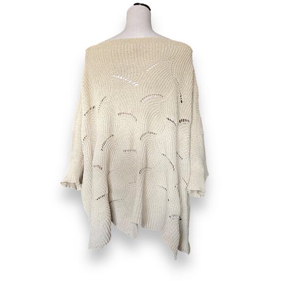 Y2k Slouchy Off Shoulder Chenille Sweater Sz S/M Cream Scallop Hem Dolman Sleeve - Picture 6 of 12